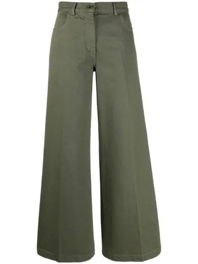 Aspesi Wide-leg High-waisted Trousers In Green