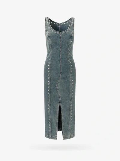 Blumarine Denim Midi Dress In Blue