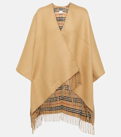 Burberry Check Wool Cape In Beige