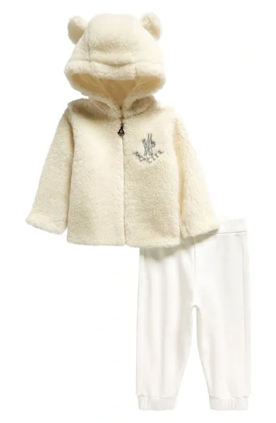 Moncler Kids' Teddy Bear Hooded Fleece Jacket & Sweatpants Set In White