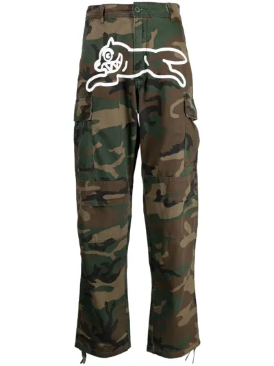 Icecream Running Dog-logo Camouflage Cotton-twill Trousers In Green