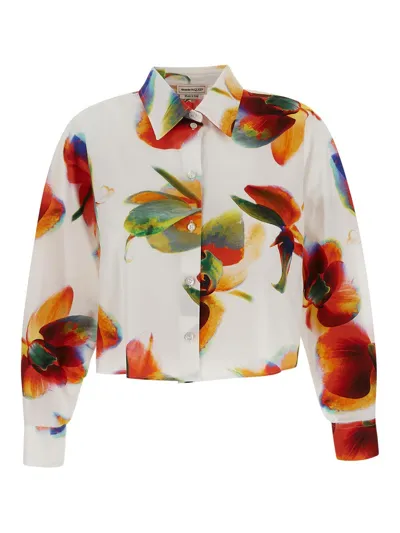 Alexander Mcqueen Floral Printed Cropped Shirt In Multicolor