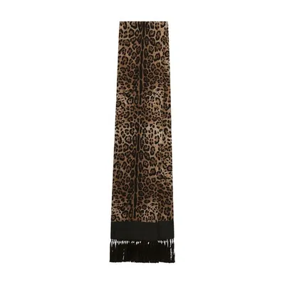 Dolce & Gabbana Fringed Leopard-print Silk Scarf