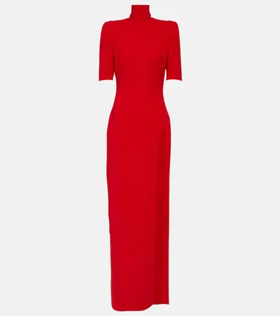 Monot Long Side-slit Crepe Maxi Dress In Red