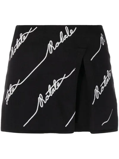 Rotate Birger Christensen Knit Sequin Logo Mini Skirt In Black  