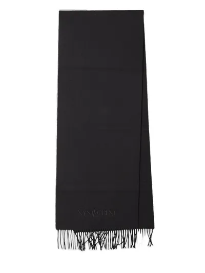 Saint Laurent Logo Embroidered Scarf In Black