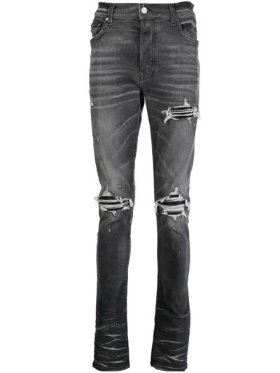 Amiri Bandana Distressed Slim-fit Stretch-cotton Blend Denim Jeans In Aged Black