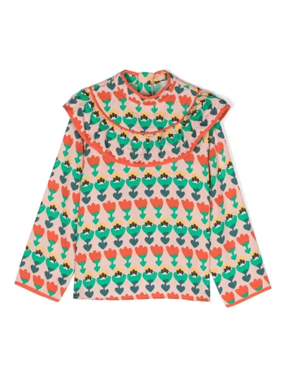 Stella Mccartney Kids' Floral-print Long-sleeve Top In Red