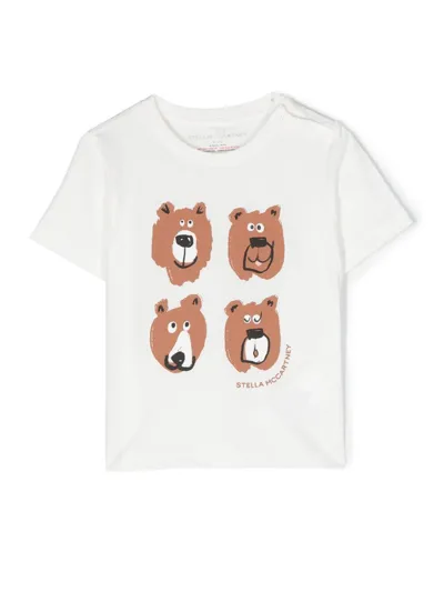 Stella Mccartney Babies' Grizzly Bear-print Organic-cotton T-shirt In White