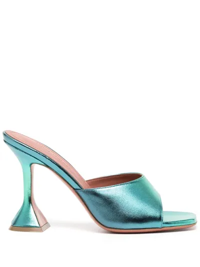 Amina Muaddi Lupita 110mm Metallic Leather Mules In Blue