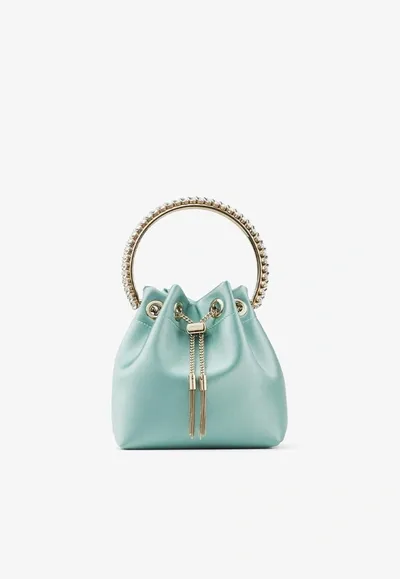 Jimmy Choo Bon Bon Crystal Embellished Bucket Bag In Satin In Green