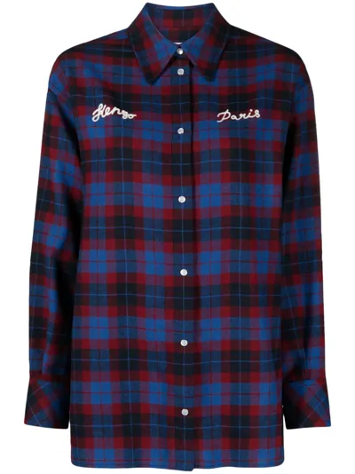 Kenzo Logo-print Check-pattern Shirt In Blue