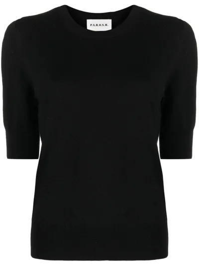 P.a.r.o.s.h Short-sleeved Wool-blend Blouse In Black