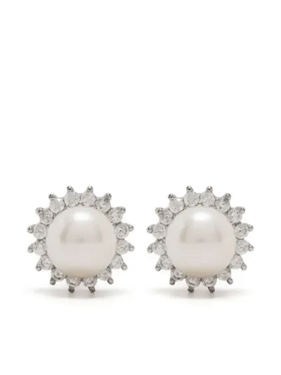 Hzmer Jewelry Pearl Stud Earrings In Silver