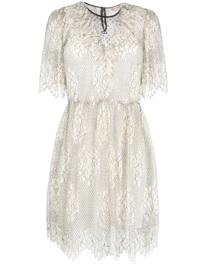 Twinset Floral-lace Layered Flared Dress In Neutrals