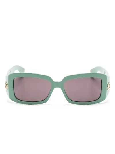 Gucci Double G Rectangle-frame Sunglasses In Grün