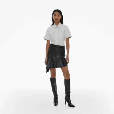 Helmut Lang Pleated Asymmetrical Leather Skirt In Black