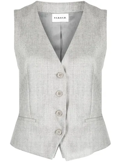 P.a.r.o.s.h Button-up Virgin Wool-blend Gilet In Grey