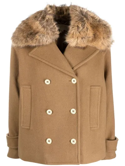 Michael Michael Kors Double-breasted Wool-blend Jacket In Brown