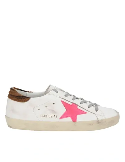 Golden Goose Super Star Sneakers In White And Fuchsia Leather In Cream