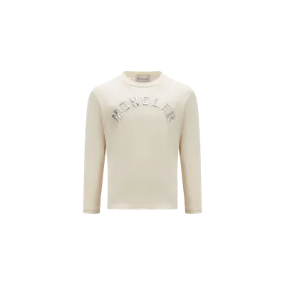 Moncler Kids' Logo Long Sleeve T-shirt White