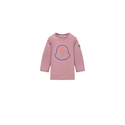 Moncler Kids' Logo Long Sleeve T-shirt Pink In Rose