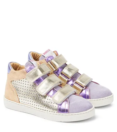 Pom D'api Kids' Easy Top Leather Sneakers In Multicoloured