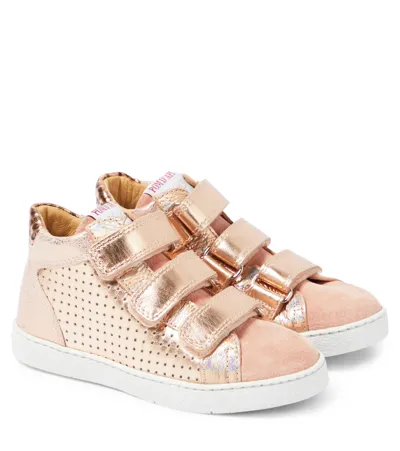 Pom D'api Kids' Easy Top Leather Sneakers In Multicoloured