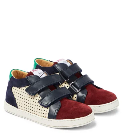 Pom D'api Kids' Mousse Easy Top Leather And Suede Sneakers In Multicoloured