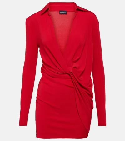 Jacquemus La Robe Bahia Viscose Jersey Mini Dress In Red