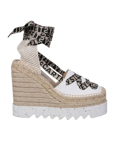 Stella Mccartney Gaia Logo-jacquard And Cotton-canvas Wedge Espadrilles In Camelia