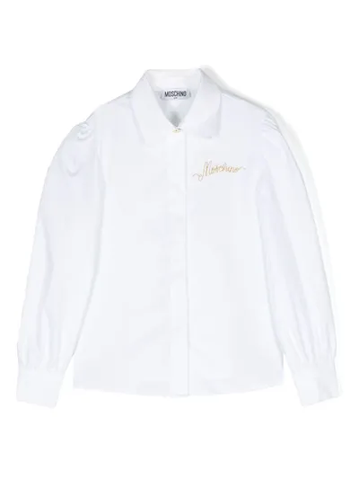 Moschino Kids' Logo-embroidered Shirt In White