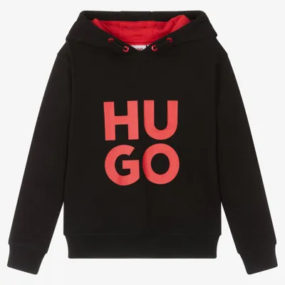 Hugo Kids' Logo-print Drawstring Hoodie In Black