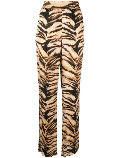 Roberto Cavalli High-waisted Tiger-print Trousers In Brown