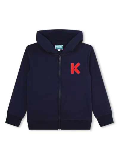 Kenzo Kids' Felpa Con Cappuccio Ricamo Logo In Blue