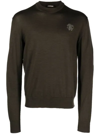 Roberto Cavalli Crew-neck Long-sleeve Jumper In Green