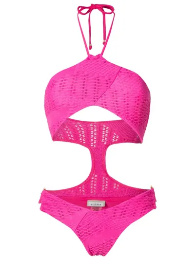 Amir Slama Woven Halterneck One-piece In Pink