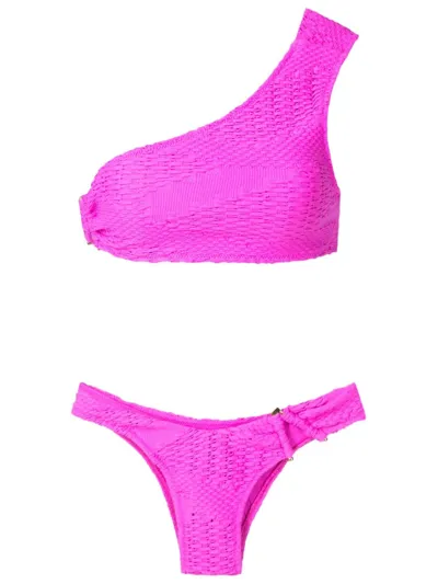 Amir Slama Woven Off-shoulder Bikini Set In Pink