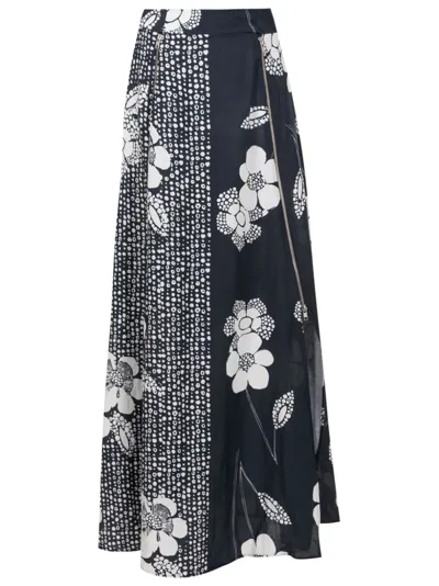 Amir Slama Floral-print High-waist Skirt In Black