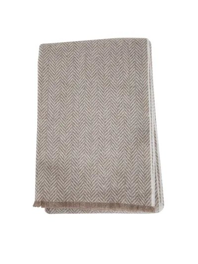 Oats & Rice Herringbone Cashmere Scarf In Brown