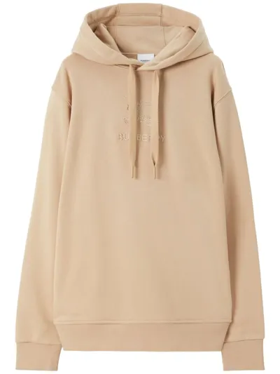 Burberry Embroidered Ekd Cotton Hoodie In Soft Fawn