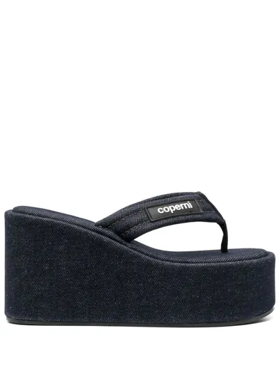 Coperni Branded Wedge Logo-patch Sandals In Black