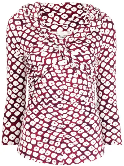 Diane Von Furstenberg Greg Dot-print Twist-detail Blouse In Purple