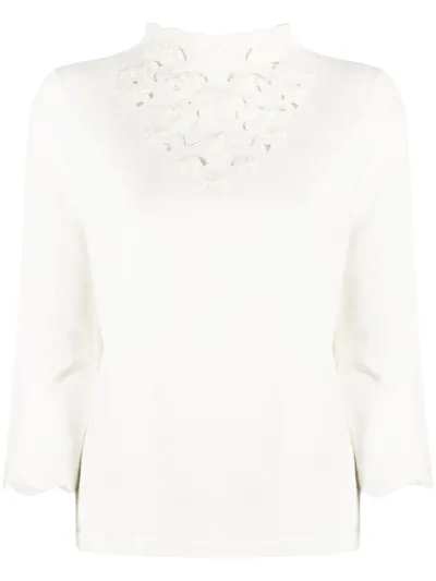 Twinset Floral-embroidered Knitted Jumper In White