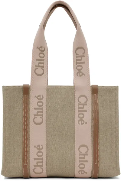 Chloé Medium Woody Tote Bag In White Brown