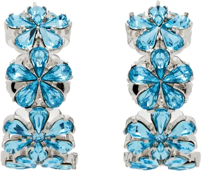 Amina Muaddi Silver & Blue Lily Hoop Earrings In Aquamarine