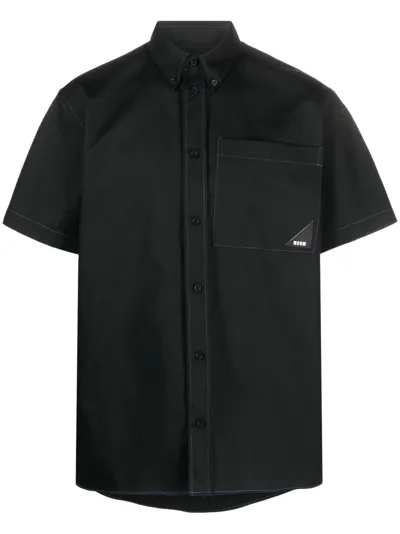 Msgm Contrast-stitching Short-sleeve Shirt In Black