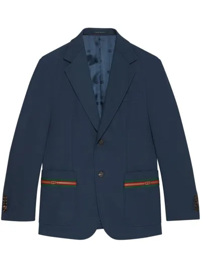 Gucci Web Stripe Single-breasted Cotton Blazer In Blue