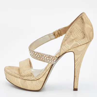 Pre-owned Loriblu Gold Lurex Fabric Crystal Embellished Open Toe Platform Sandals Size 36.5