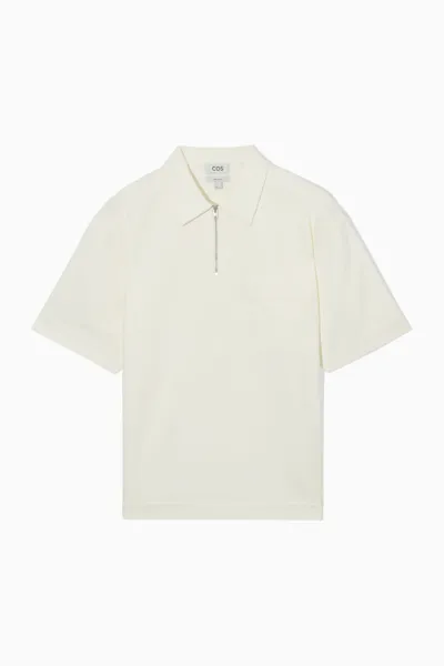 Cos Twill Half-zip Polo Shirt In White